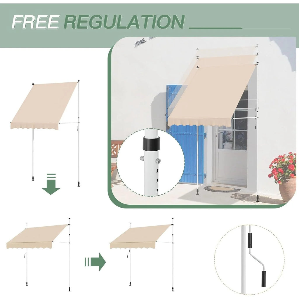 AECOJOY Manual Retractable Awning, 78" Non-Screw Outdoor Patio Awning, Beige