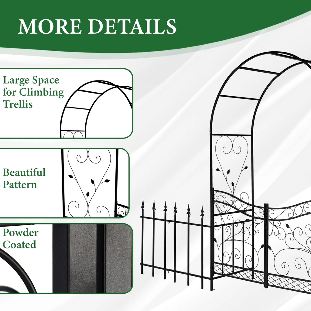Ktaxon Garden Arch, Iron Arch for Climbing Plants, 7.2 FT Garden Arch with Seat Weather - Resistant, Black
