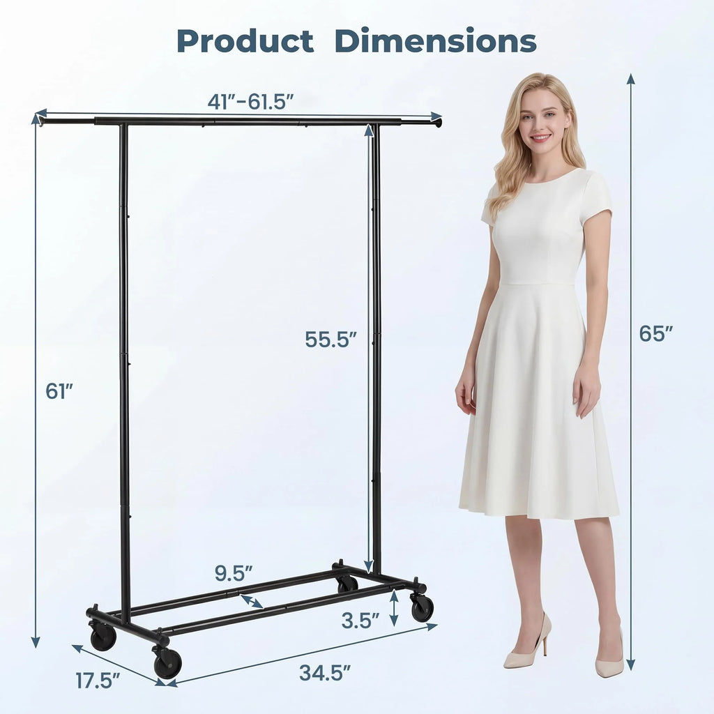 Tangkula Rolling Clothes Rack with Extendable Hanging Rods (41"-61.5" L)