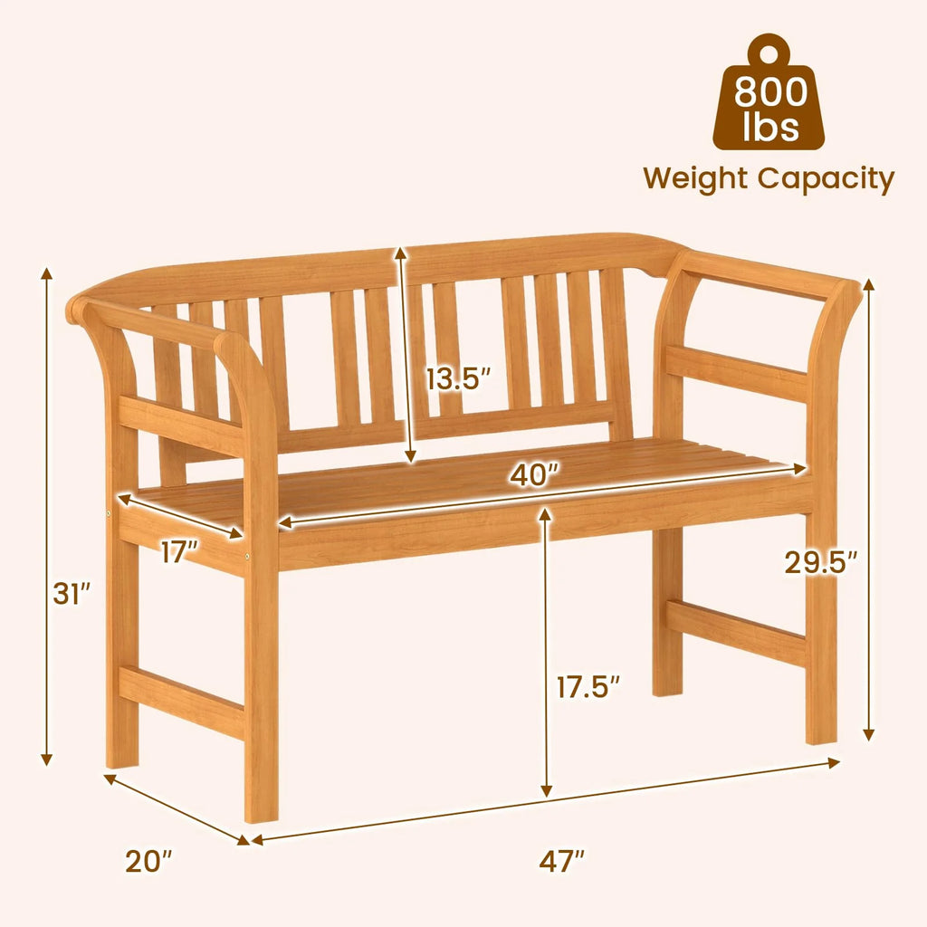 Tangkula Acacia Wood Outdoor Bench with Curved Armrests