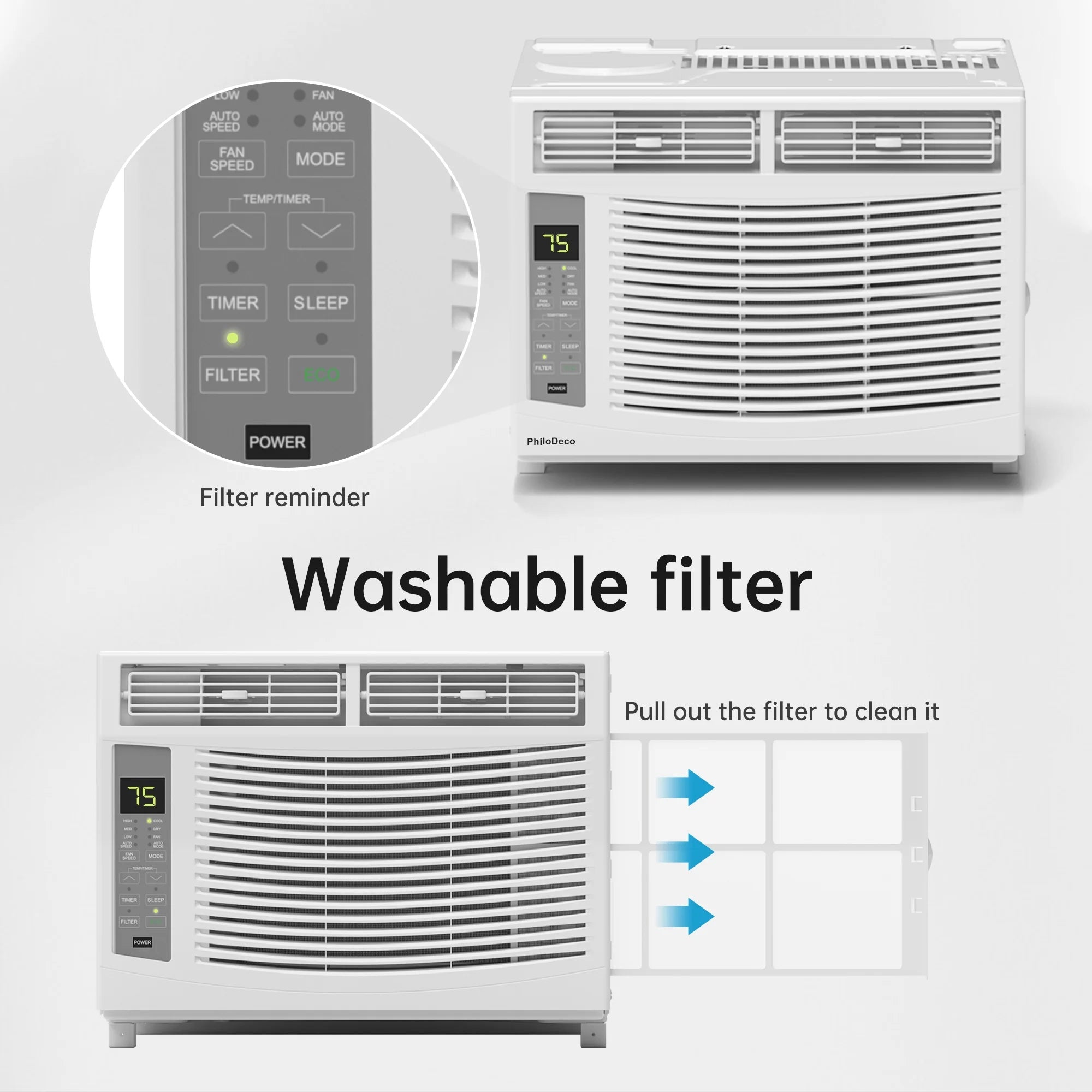 Window Air Conditioner 6000 BTU Cool to 250 Sq Ft Intelligent, LED, Remote Control, Easy to Clean Filter Screen, Can Be Used As a Dehumidifier/Fan, Operates Quietly, and Is Energy - Saving