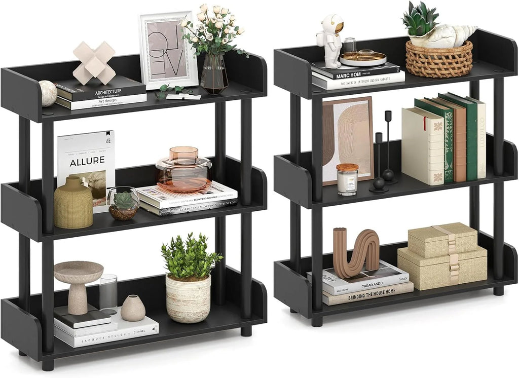 Tangkula 3-Tier Bookshelf Multipurpose Wood Standing Display Rack with Back and Side Panels