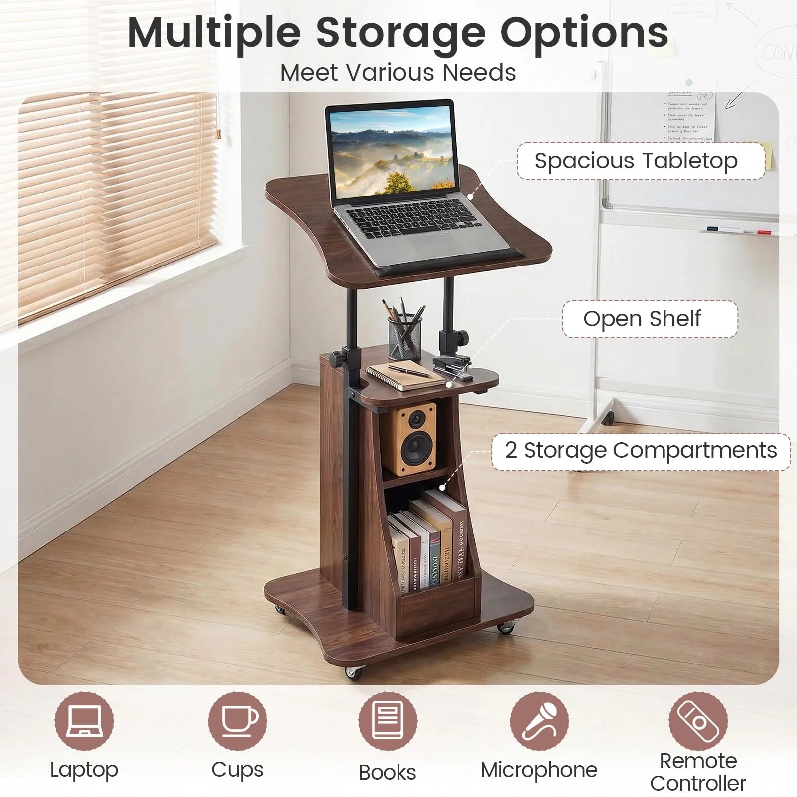 Tangkula Mobile Lectern Podium Height Adjustable Podium Stand