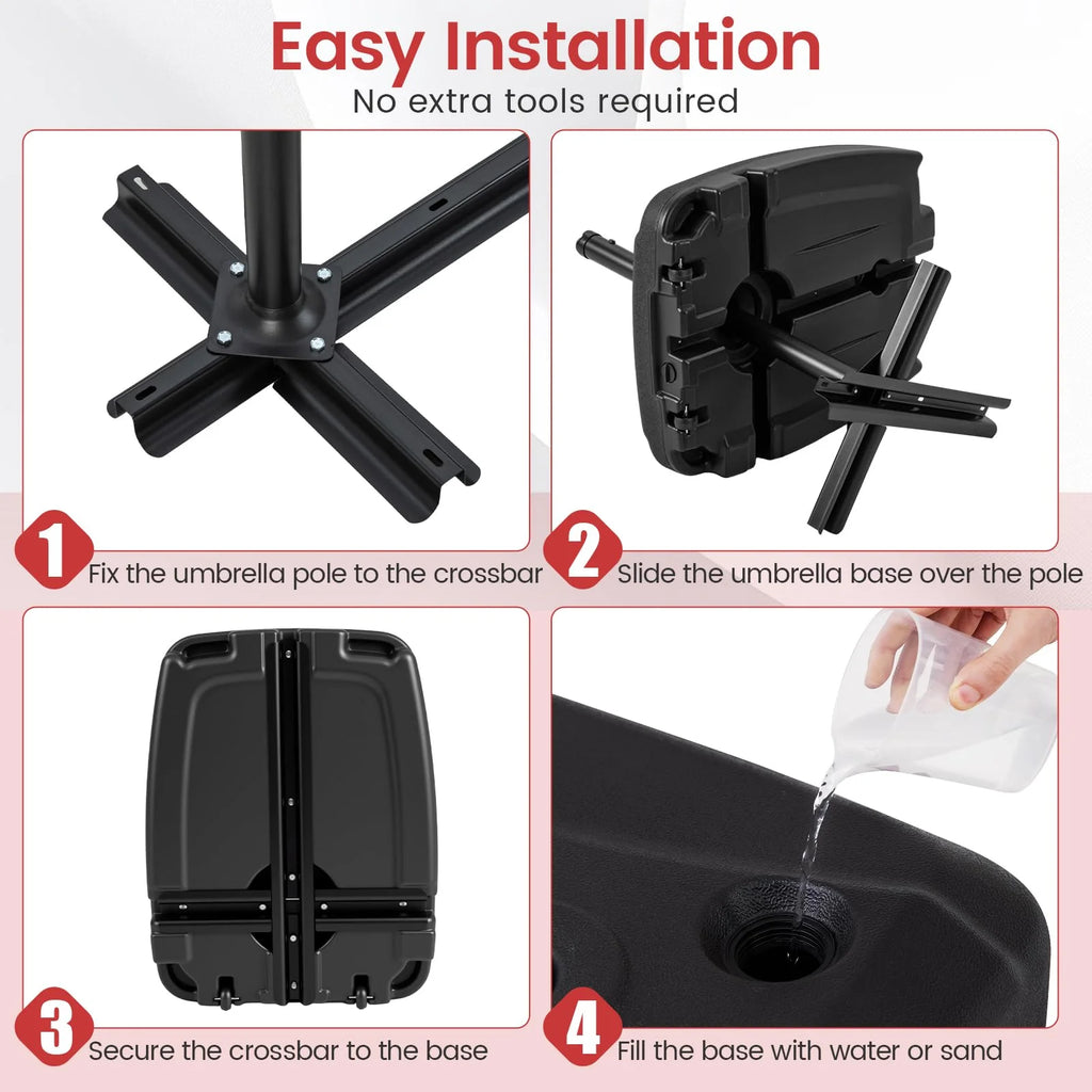 225 LBS Cantilever Patio Umbrella Base with Wheels and Crossed Base