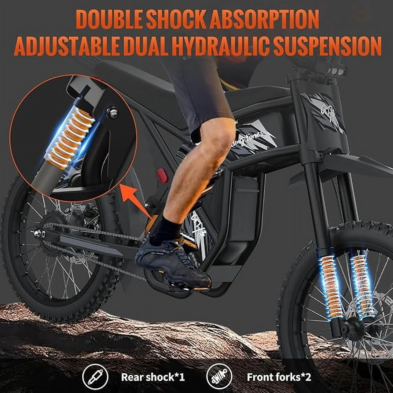 2000W Electric Dirt Bike for Adults Ridingtimes GT73 UL2849, Brushless Hub Motor, 18.2ah*2 Electric Bike with 25" Tires Digital Screen Carbon Steel, Black