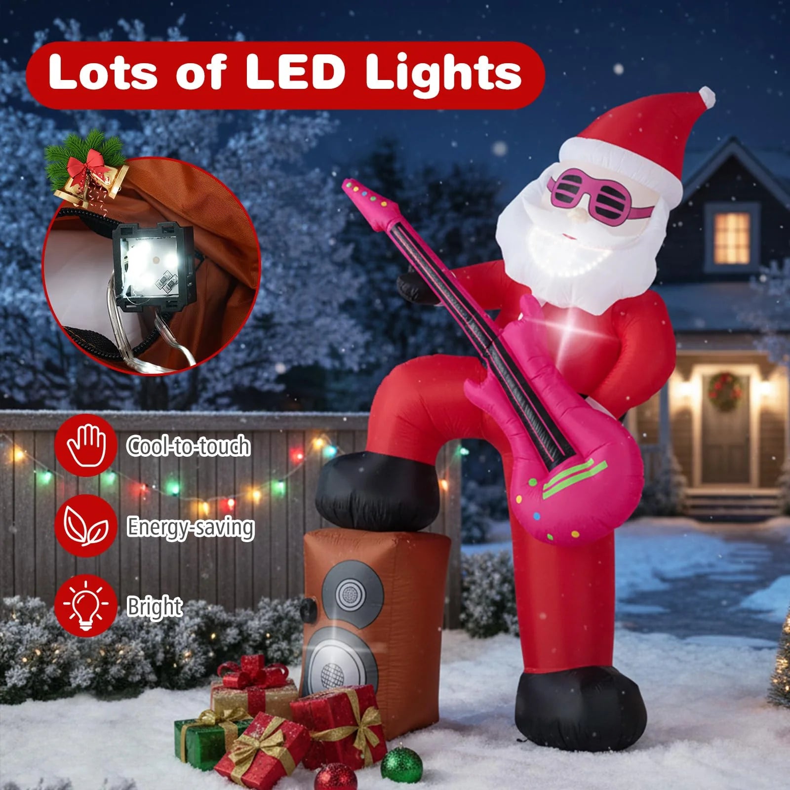 Tangkula 8.4 ft Inflatable Santa Claus Playing Guitar for Christmas