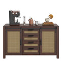 AECOJOY Farmhouse Sideboard Buffet Cabinet with Storage, Rattan Kitchen Cabinet w/Sliding Barn Doors & 4 Drawers