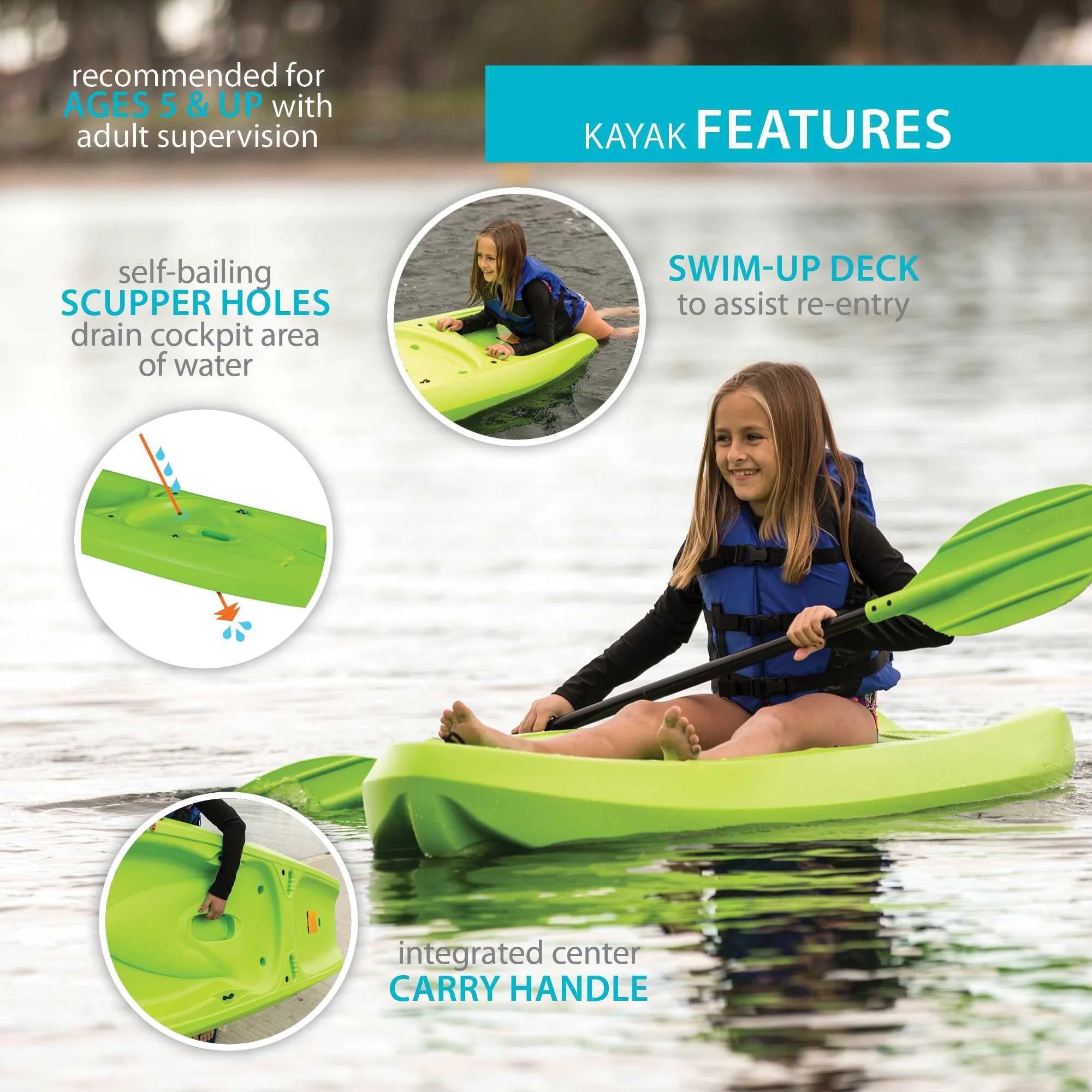Lifetime Recruit 6.5 Ft Youth Sit - on - Top Kayak, Lime Green (90765)
