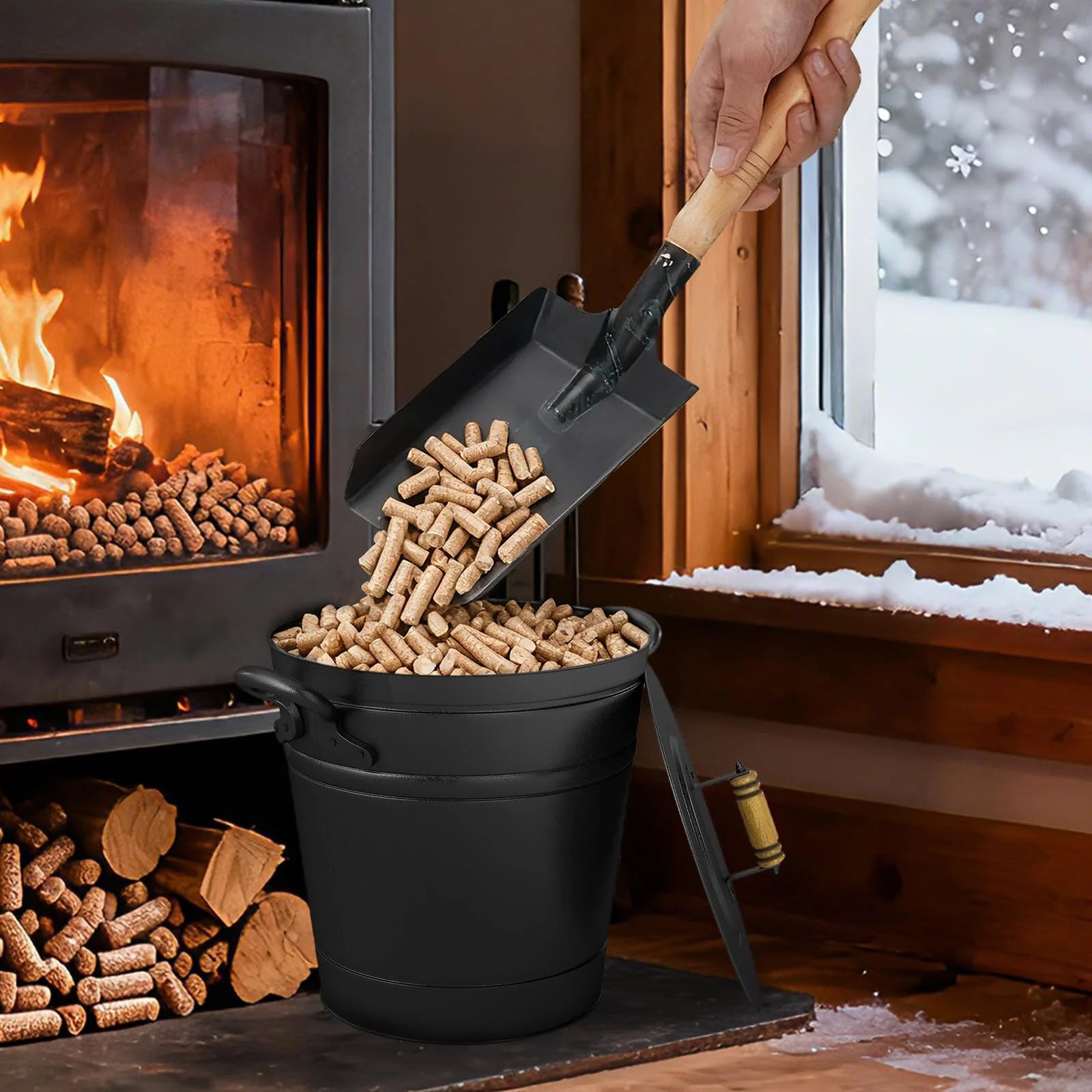 Tangkula 3 Gallon Ash Bucket with Lid for Fire Pits Wood Burning Stoves