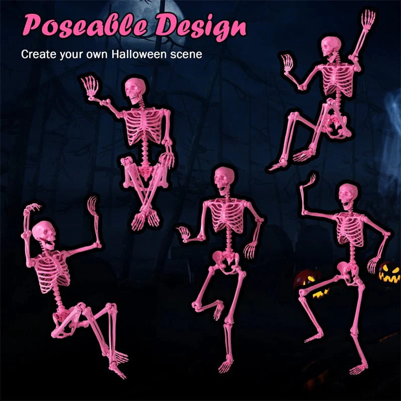 5.5 FT Pink Halloween Skeleton, Life-Size Poseable Skeleton Decor with Movable Joints for Graveyard Prop, Haunted House, Indoor & Outdoor Use
