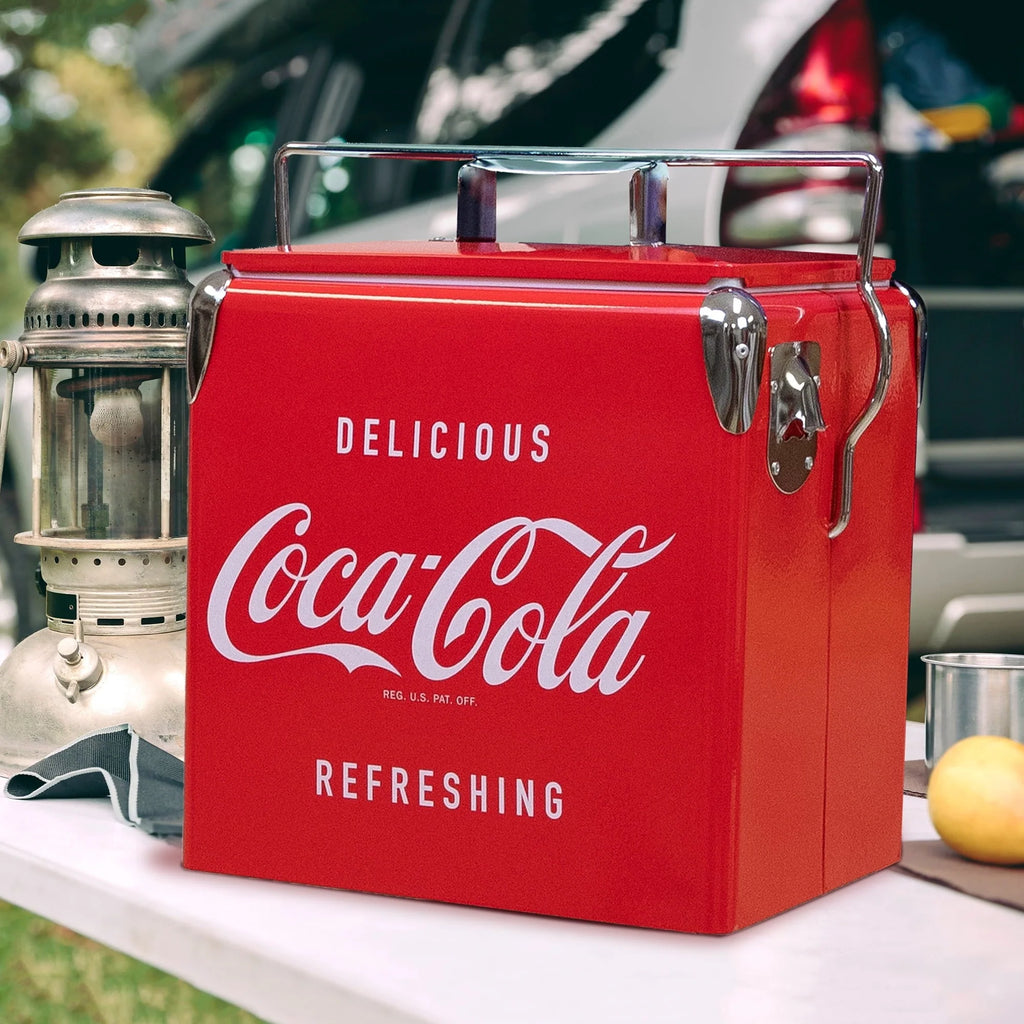 Coca - Cola Retro Portable Ice Chest Cooler with Bottle Opener 13 L (14 Qt), 18 Can Capacity, Red Vintage Style Ice Bucket for Camping, Beach, Picnic, RV, Bbqs, Tailgating, Fishing
