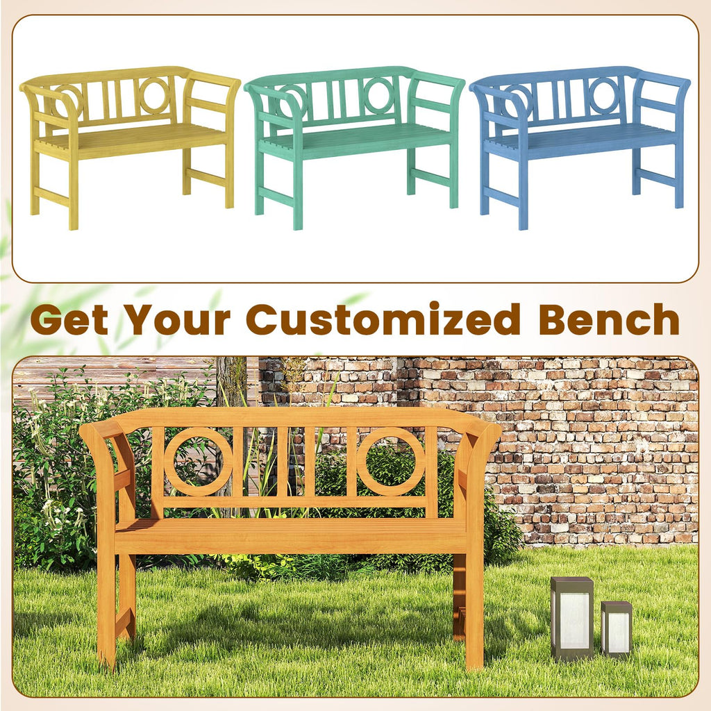 Tangkula Acacia Wood Outdoor Bench with Backrest