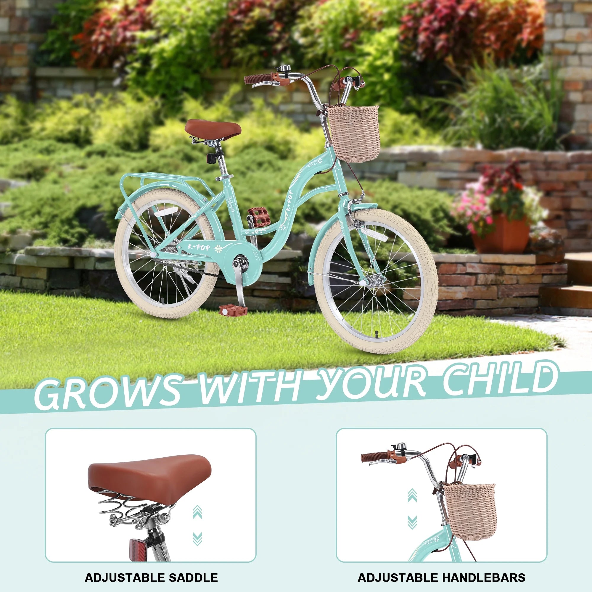 Bstjewey 20 in Girls Bike with Basket, Kids Bicycle for Ages 7 - 13