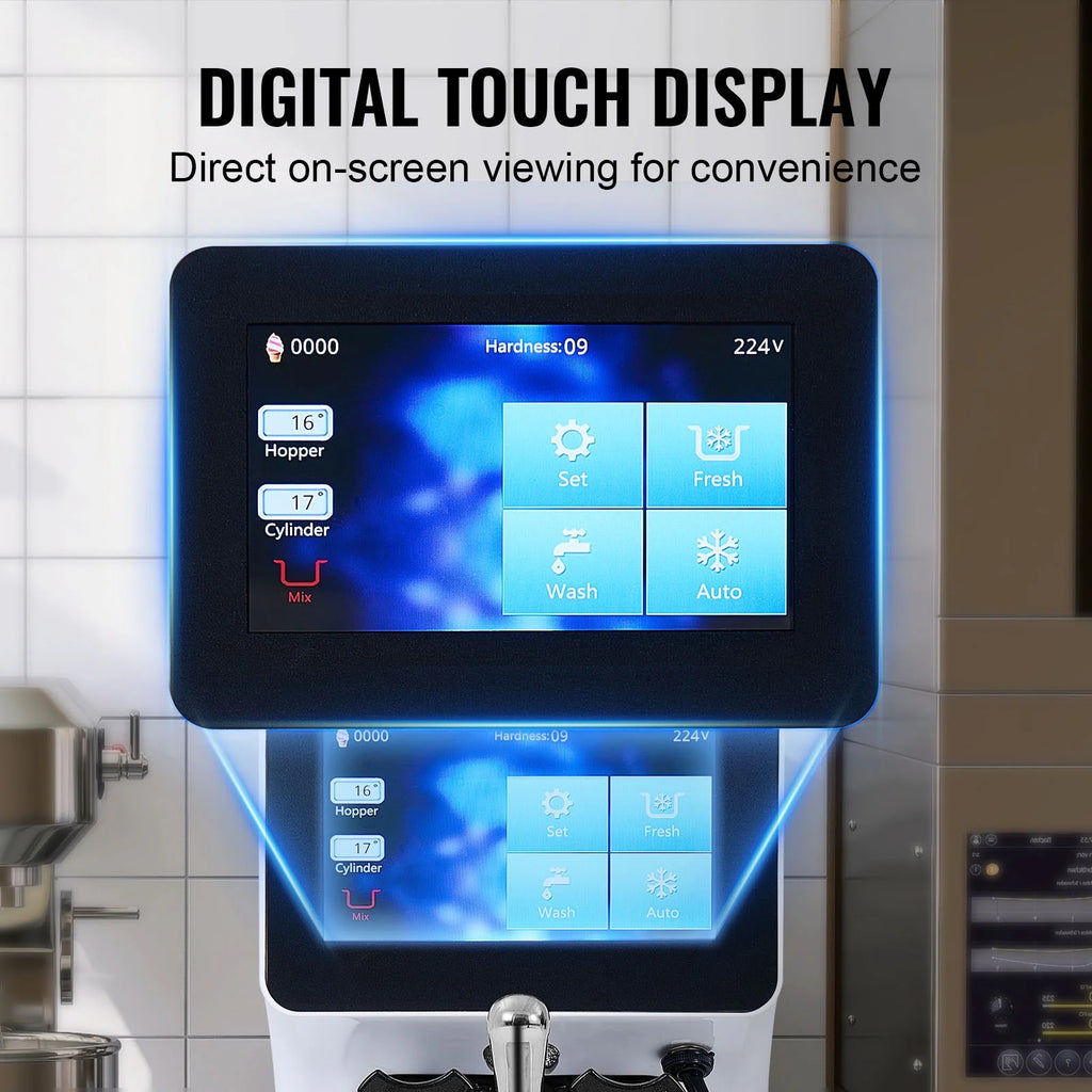 KFFKFF Commercial Ice Cream Machine 2.7 - 4gal/10 - 15 L/H 4 L Hopper Single Flavor Countertop Soft Serve Ice Cream Maker Auto Clean Pre - Cooling