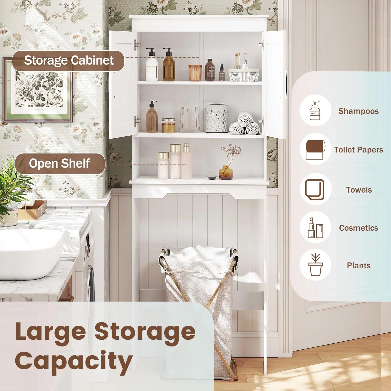 Tangkula Over Toilet Space Saver Bathroom Organizer with Storage Cabinet