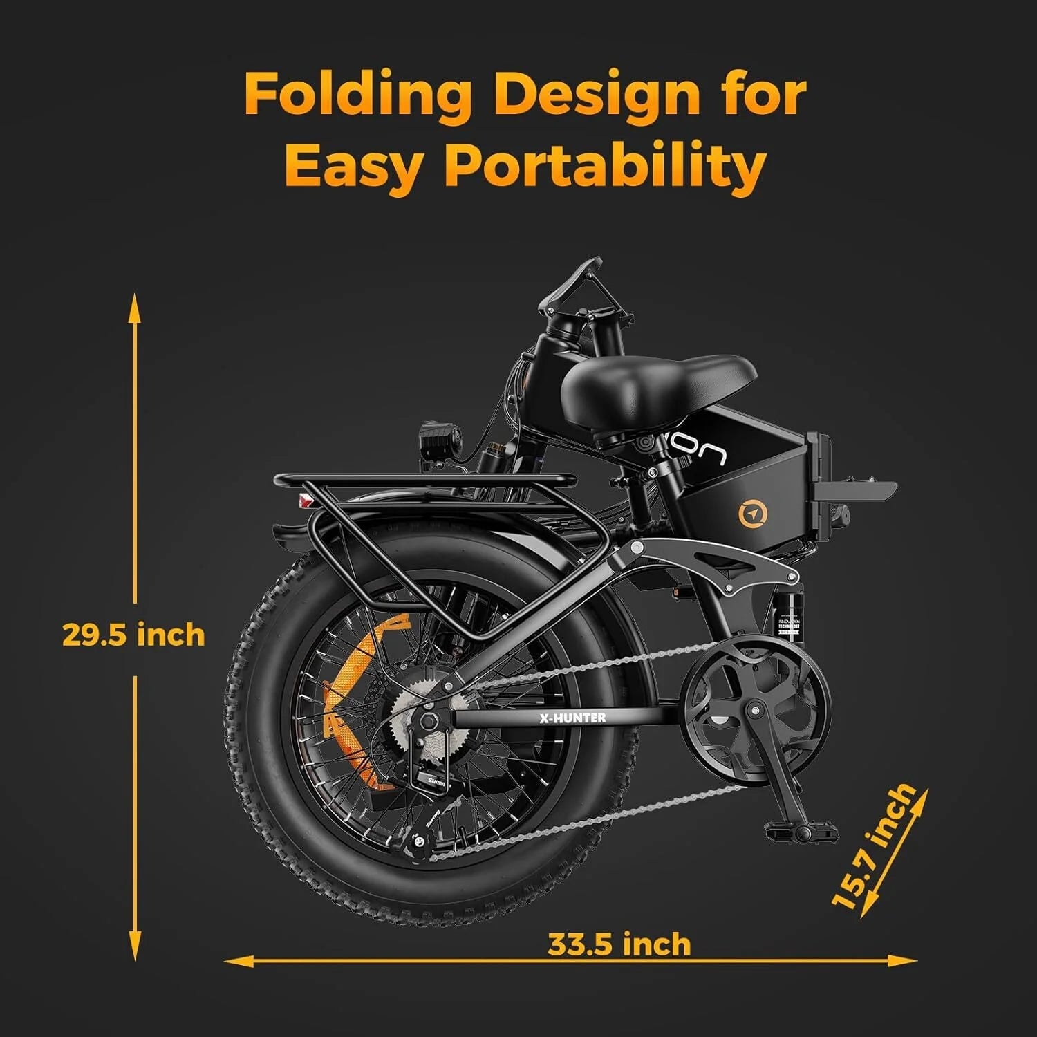 Jasion X - Hunter Electric Bike for Adults, 750W Motor Electric Bicycle with 48V 13AH Removable Battery, 20" X4.0 Fat Tire Folding Ebike, Full Suspension, 7 - Speed Bicycles