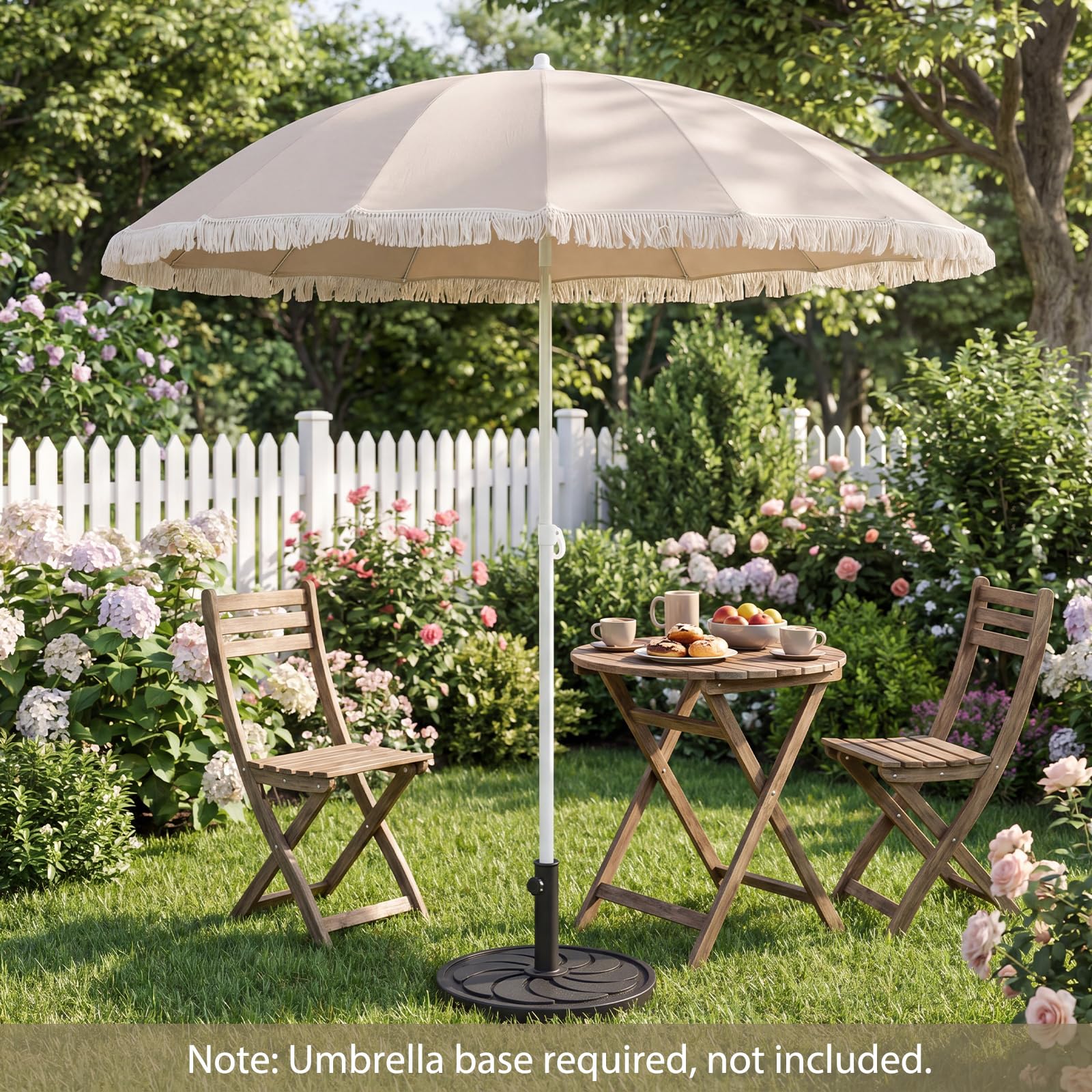 Tangkula 7FT Beach Umbrella with Fringe & Sand Anchor