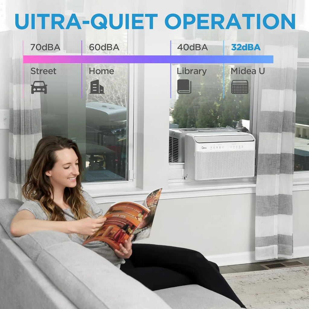 8,000 BTU U-Shaped Smart Inverter Air Conditioner C Cools up to 350 Sq. Ft., Ultra Quiet with Open Window Flexibility, Compatible with Alexa, 35% Energy Savings, Remote Control (Renewed)