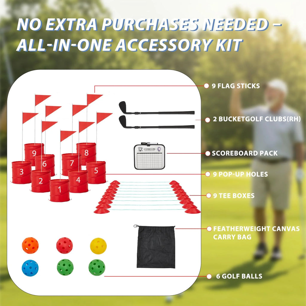 AECOJOY Bucket Yard Golf Game with Clubs 9 Hole Set Portable Low Tide Golf Game, Golf Chipping Games