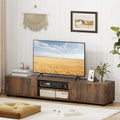 Tangkula Modern TV Stand 63”L Minimalist Entertainment Center w/ 2 Doors & Open Shelves