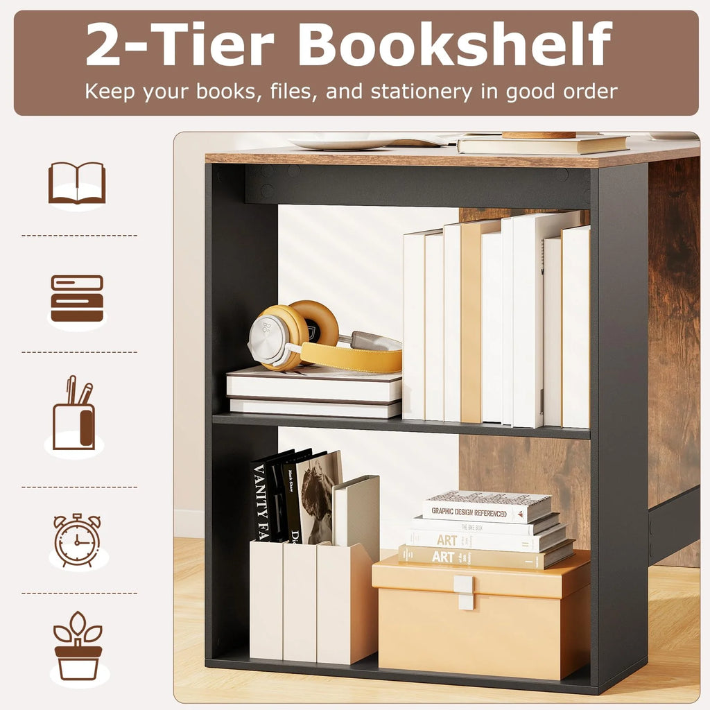 Tangkula 44 Inch Wooden Computer Desk with Bookshelf for Small Space