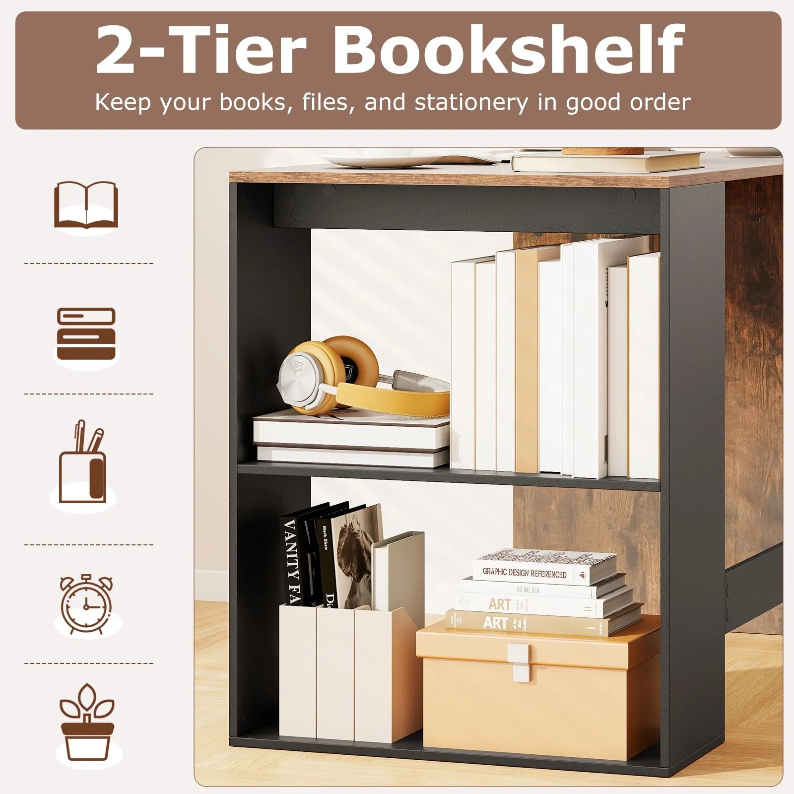 Tangkula 44 Inch Wooden Computer Desk with Bookshelf for Small Space