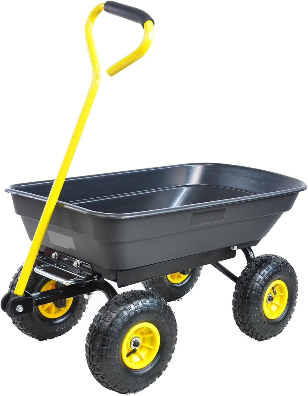 Garden Cart Yard Wagon Dump Cart on Wheels Outdoor Gardening Cart with Steel Frame Lawn Garden Dump Cart Utility, 220 lb. Capacity, 55 L, 10" Pneumatic Tire (Black)