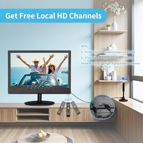 14 inch Flat Screen TV,Small TV with Digital ATSC Tuner,Antenna and HDMI/USB Ports,12 Volt Charger Cable for Car/Kitchen