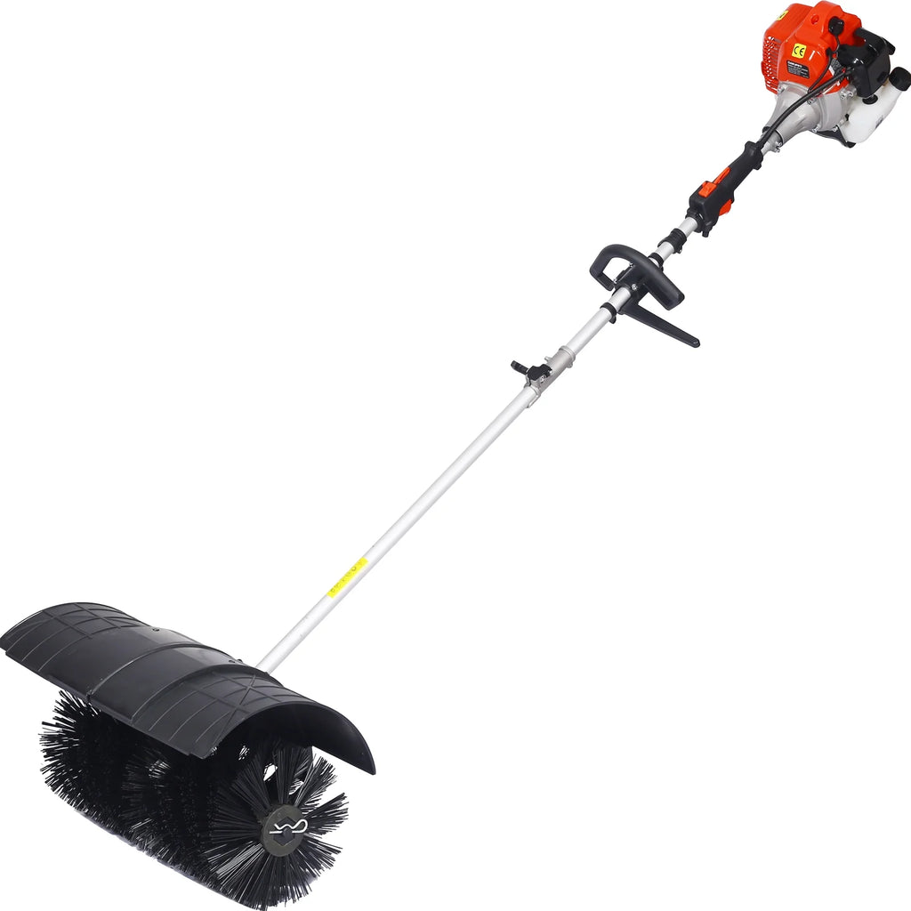 Power Snow Sweeper Brush Machine, 52cc Gasoline Walk - Behind Power Broom for Artificial Lawn Dirt Debris, 24" X 9" Brush, EPA Approved