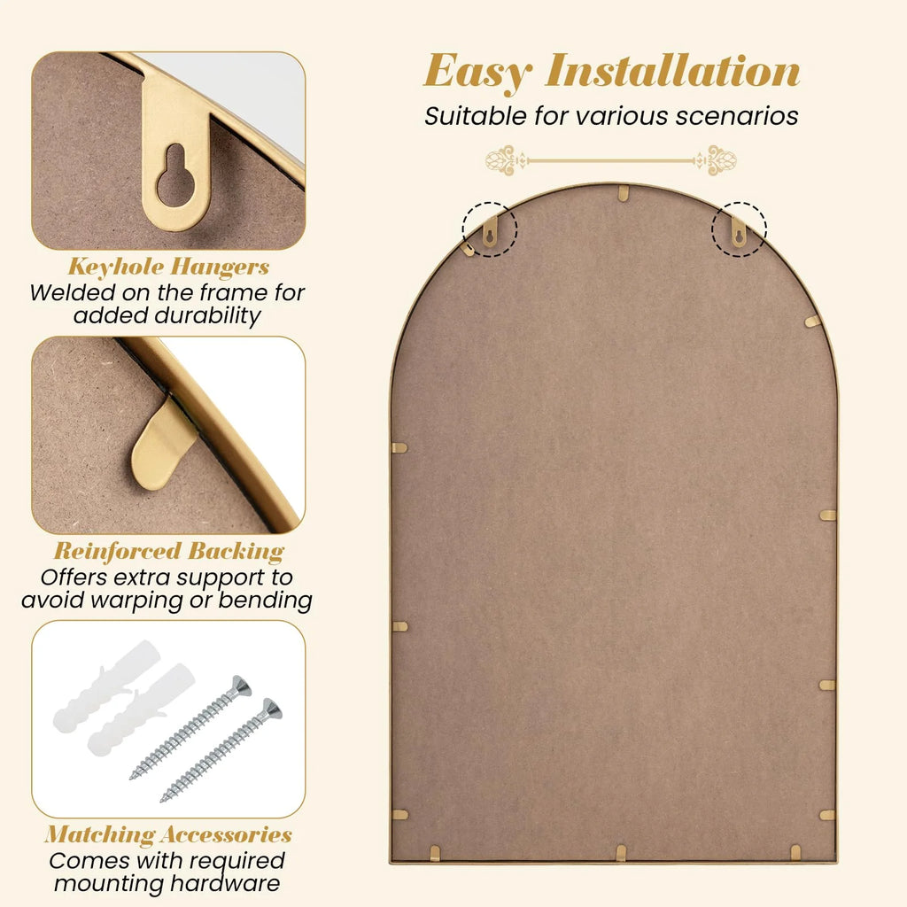 Tangkula 35" x 23" Gold Arched Wall Mirror (Arched)
