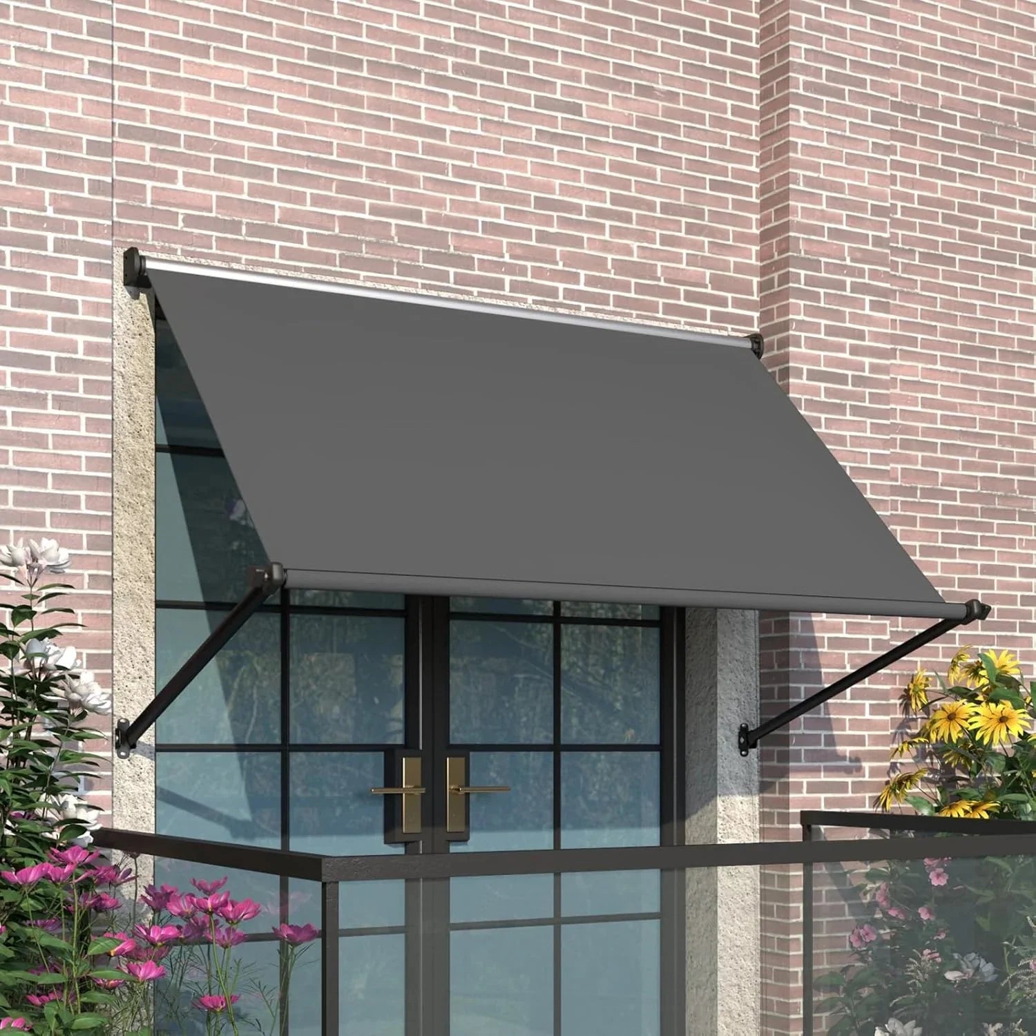 AECOJOY Retractable Awning, 40"x80" Manual Outdoor Awnings for Door Entrance, Sun Shade Canopy
