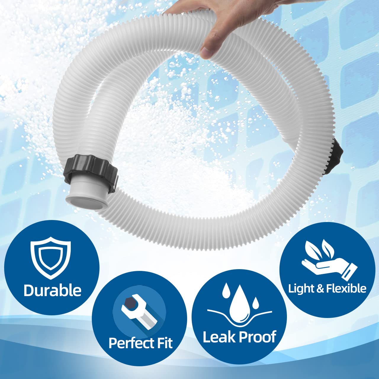1.5" Pool Pump Hose for Intex Sand Filter Pumps & Saltwater Systems, 29060E Pool Filter Hose for Intex & Coleman Above Ground Pools Parts- 59" Long replacement hoses (Set of 2)