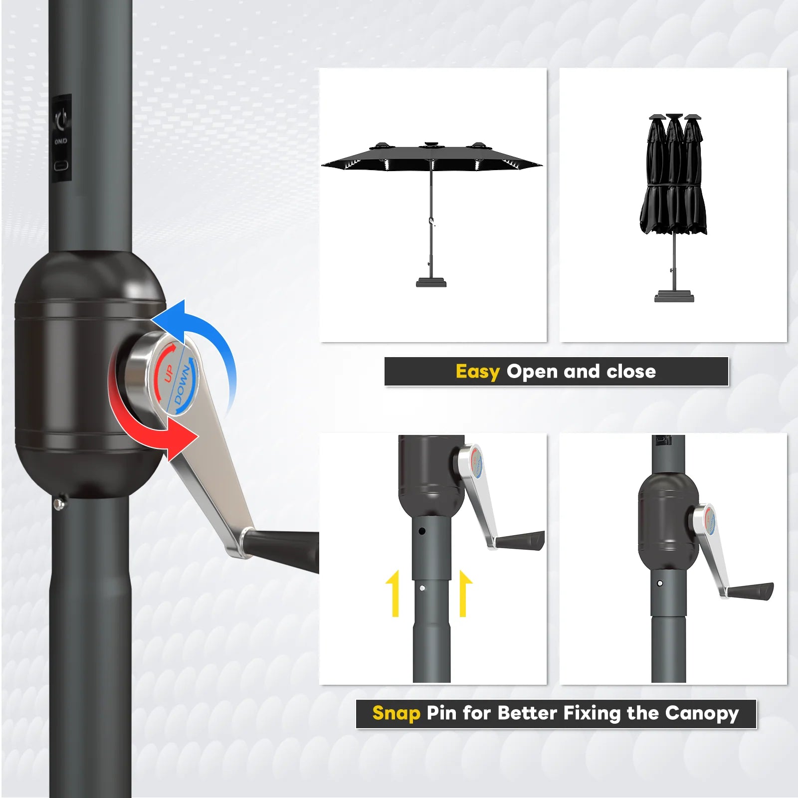 AECOJOY 15ft Patio Double-Sided Umbrella, 156 PCS Solar LED Light Outdoor Large Umbrella, Black