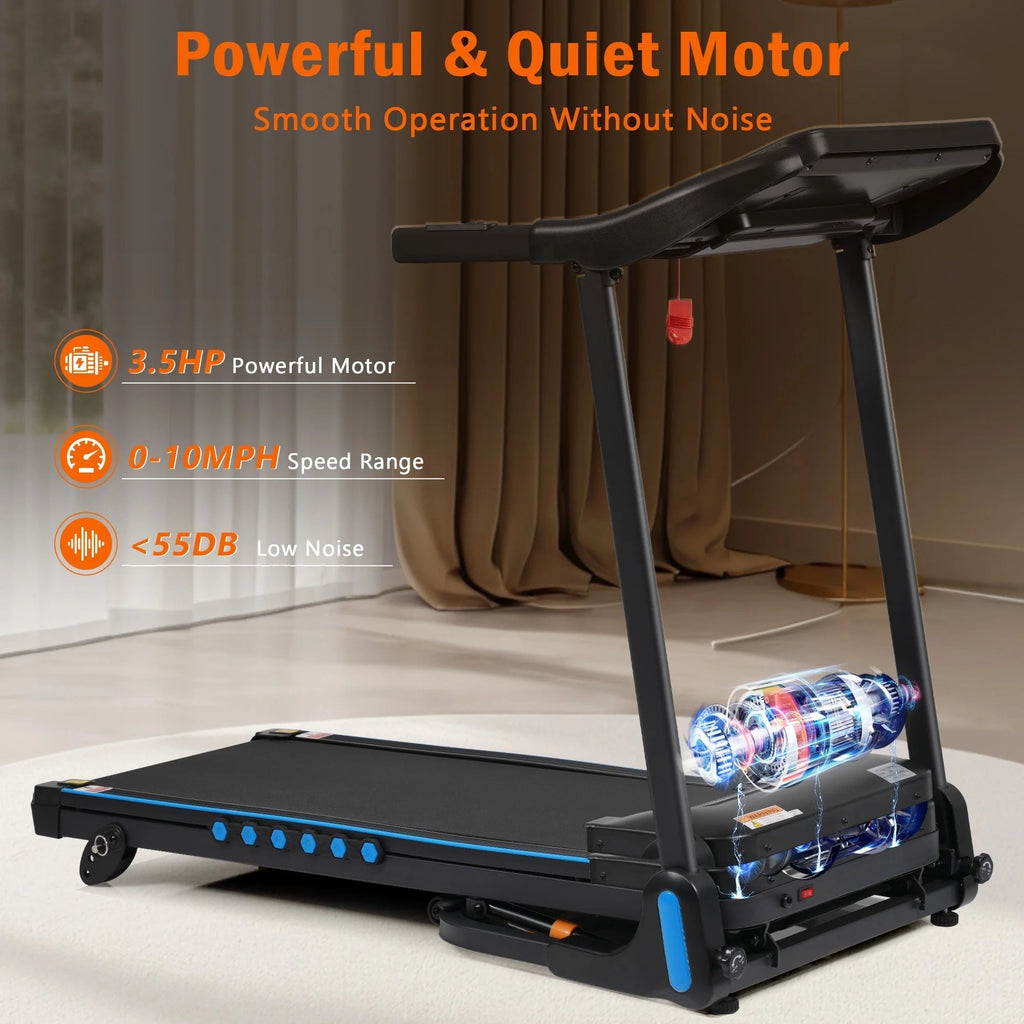VLDTDRDI 500LBS 3.5HP Folding Treadmill with USB Charge Station,10Mph Electric Treadmil with Incline,Bluetooth Speaker,Device Holder and Pulse Sensor,Running Walking Exercise Machine