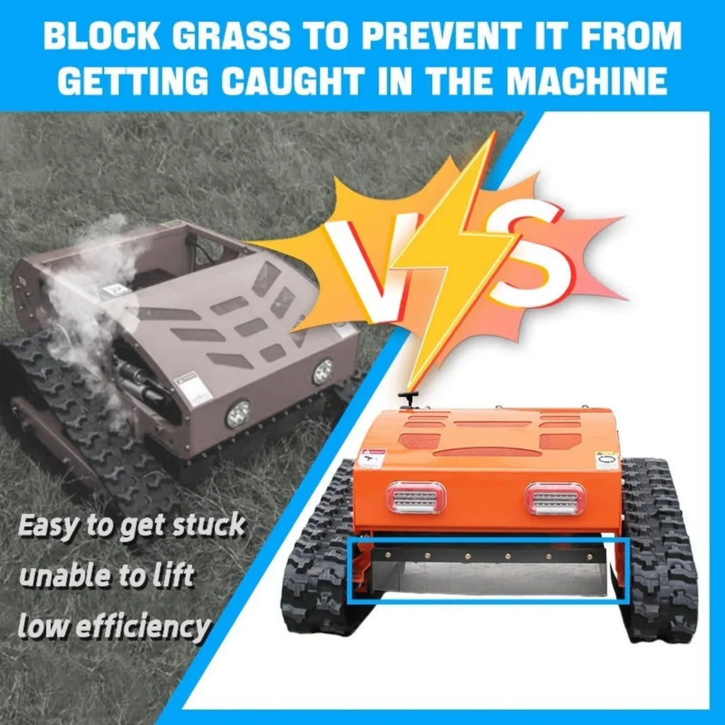 Machpro 300 lb 9 HP Orange Remote Control Lawn, Mower Manganese Steel Blade, Adjustable Cutting Height, Speed, All-Terrain Cordless Grass Cutter