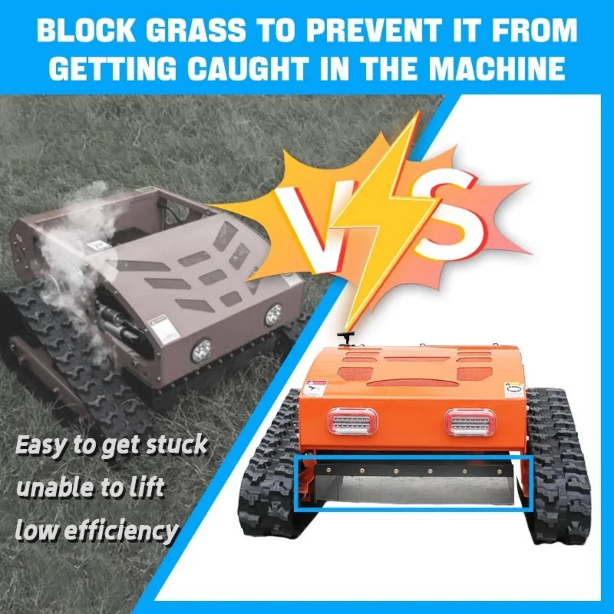 Machpro 300 lb 9 HP Orange Remote Control Lawn, Mower Manganese Steel Blade, Adjustable Cutting Height, Speed, All-Terrain Cordless Grass Cutter