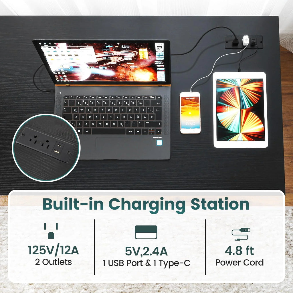 Tangkula 55 inch Computer Desk with Power Outlets & USB Ports