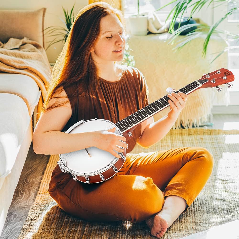 Banjo 5 String Full Size Banjos Set with Resonator. Remo Head. Beginner Banjo Kit with Closed Back. Premium Accessories for Adults. Teenager