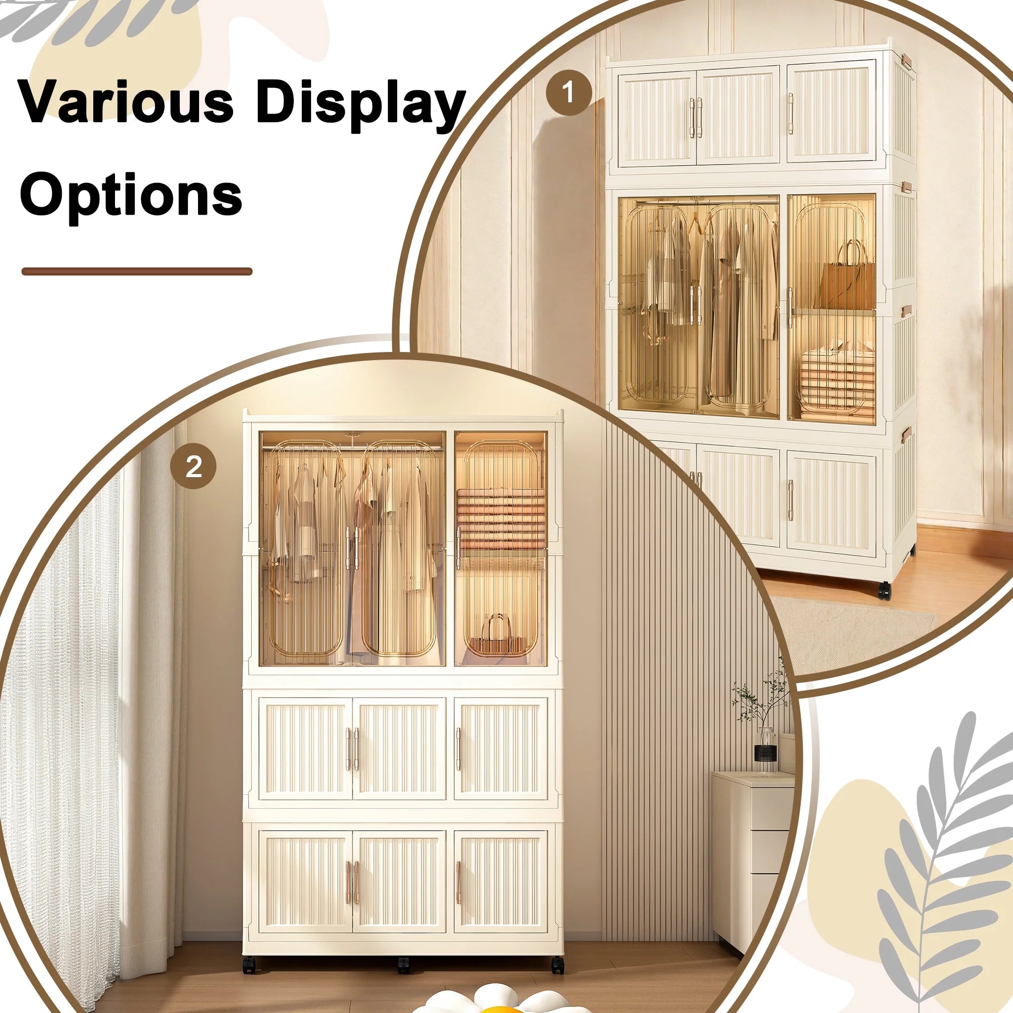 Montary Kids Portable Wardrobe W/ Magnetic Doors & Hanging Rod - 4 - Cube Plastic Storage Cabinet, Nursery/Bedroom