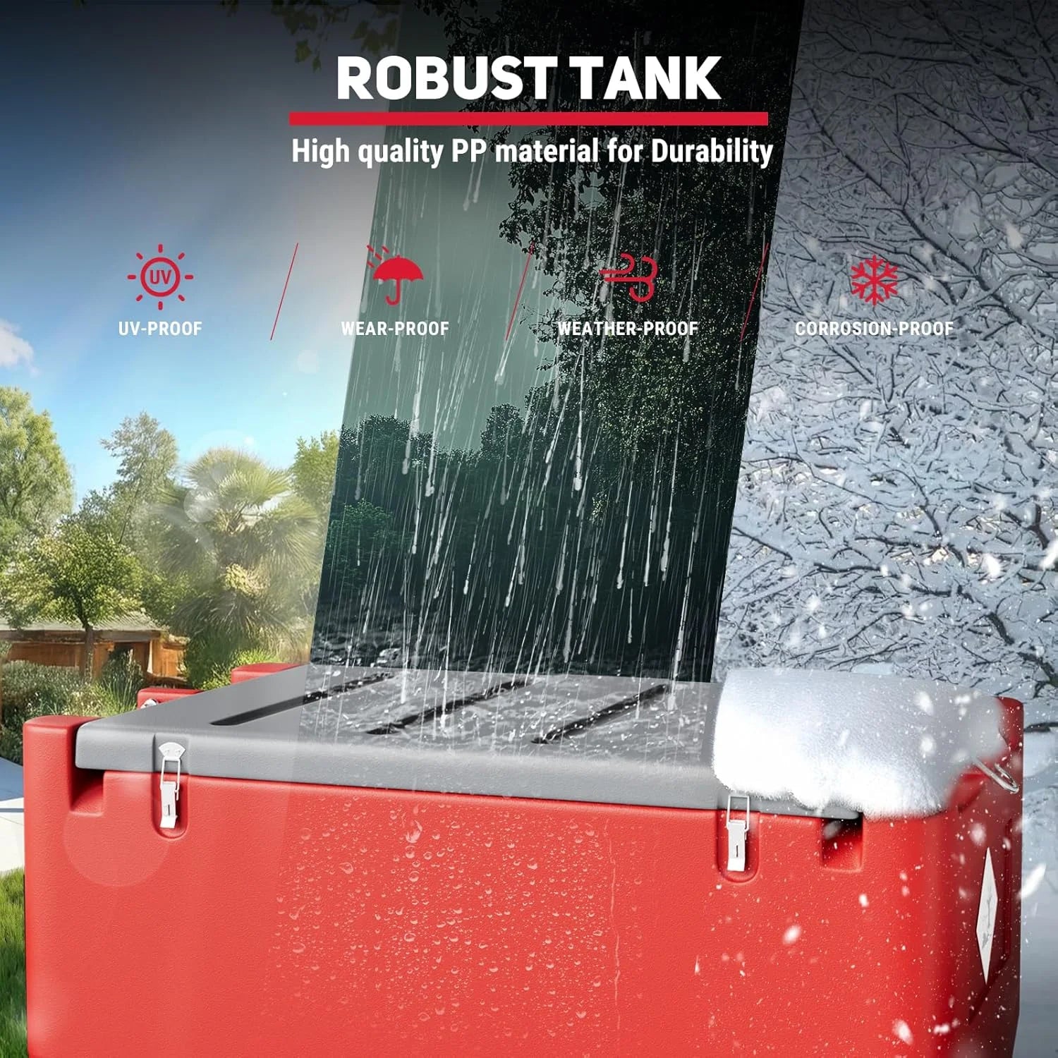 Fuel Transfer Tank, 50 Gallon for Gasoline & Diesel, Gas Tank with 10.6 GPM Fast Flow Rate 12V DC Transfer Pump, 13.1 Ft Power Cord Portable Gas Tank, Red