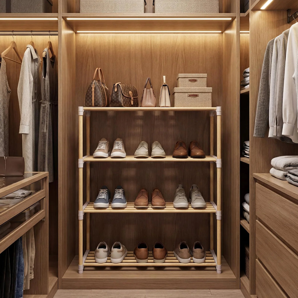 Tangkula 4-Tier Solid Wood Shoe Rack