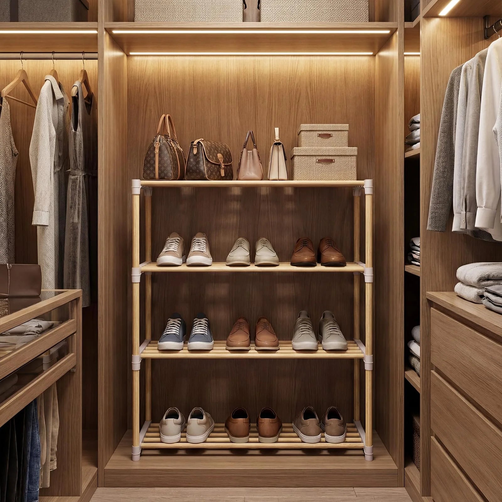 Tangkula 4-Tier Solid Wood Shoe Rack