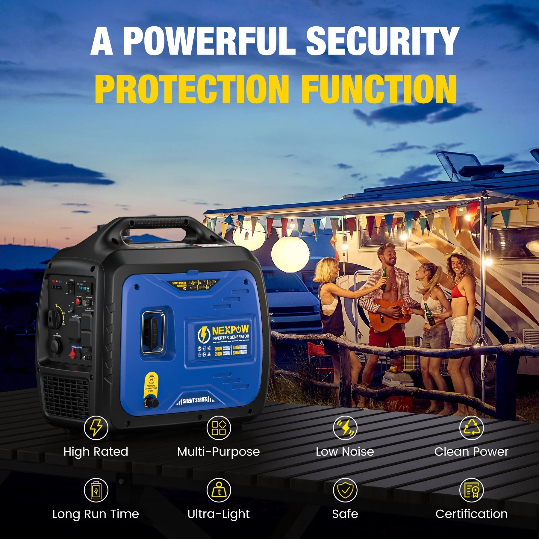 NEXPOW 2250W Portable Inverter Generator, Gasoline Power Quiet Lightweight for Backup Home & Camping, Eco - Mode Feature, Parallel Capability, EPA Compliant