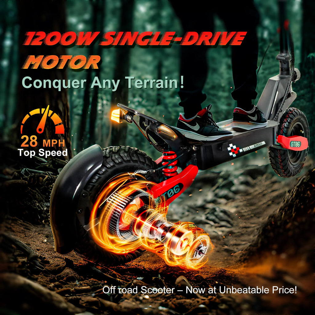 Off Road Electric Scooter for Adults, 1200W Motor Fast E Scooter, up to 28MPH Top Speed & 20miles Long Range, 11" Off - Road Tires, 330 lb MAX Load, Foldable