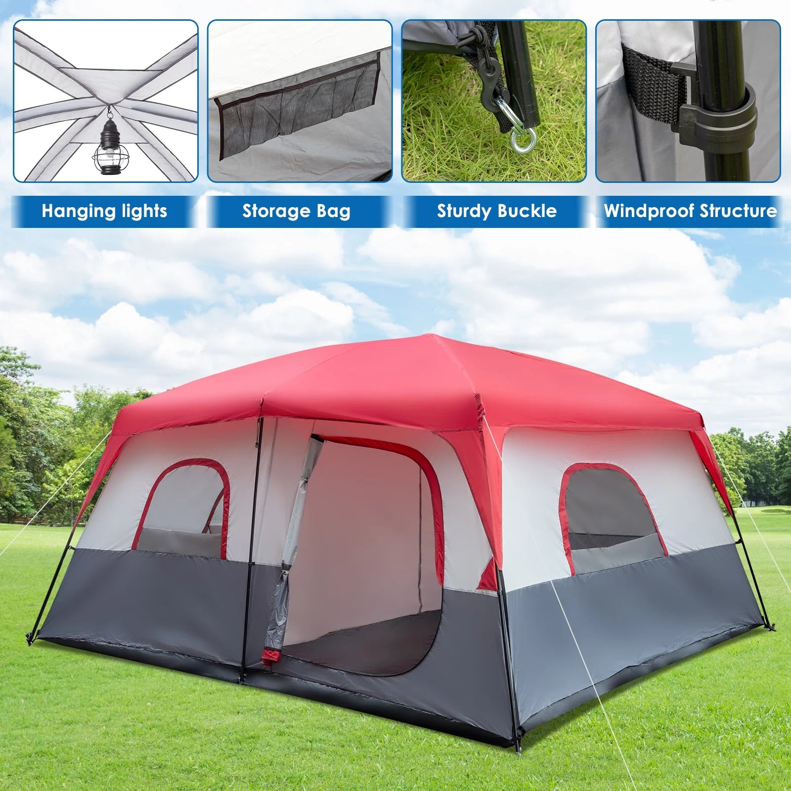 Zimtown 10 Person Tent Large Multi Room Tent for Family Camping Cabin Huge Tent with Carry Bag