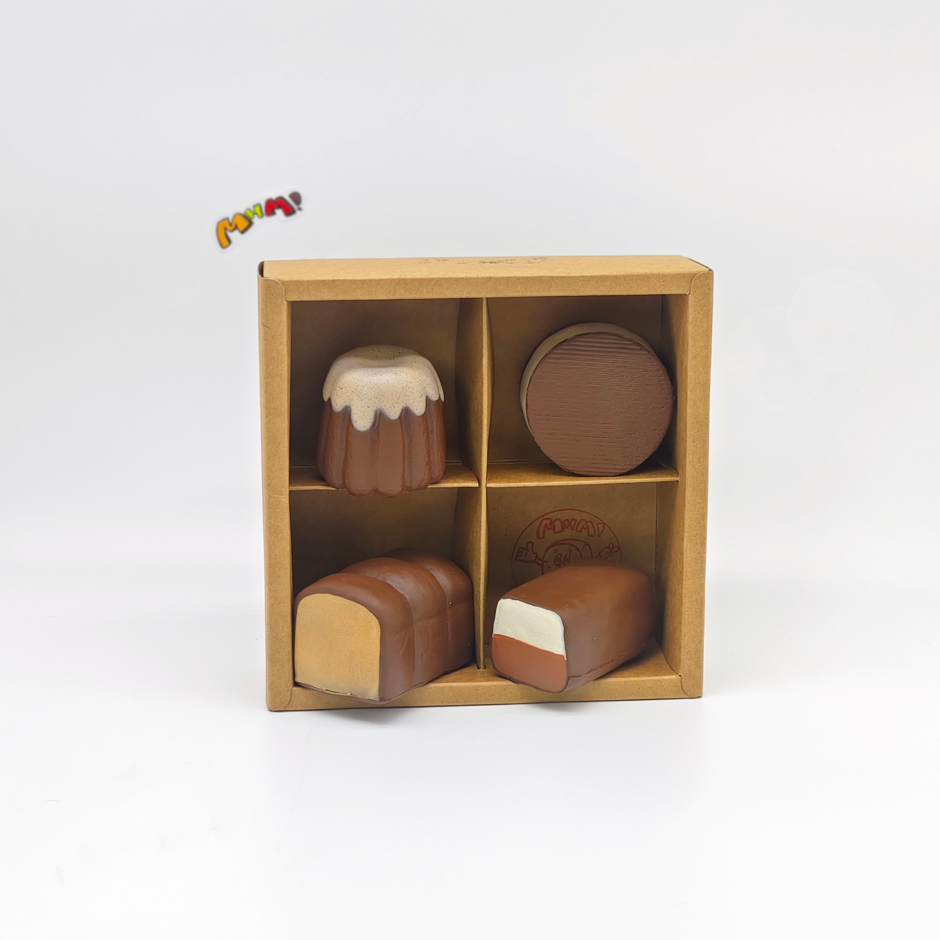 🍫 4-grid Mini Chocolate Bread Squishy Set | Bakery Themed Slow Rising Stress Relief Toy