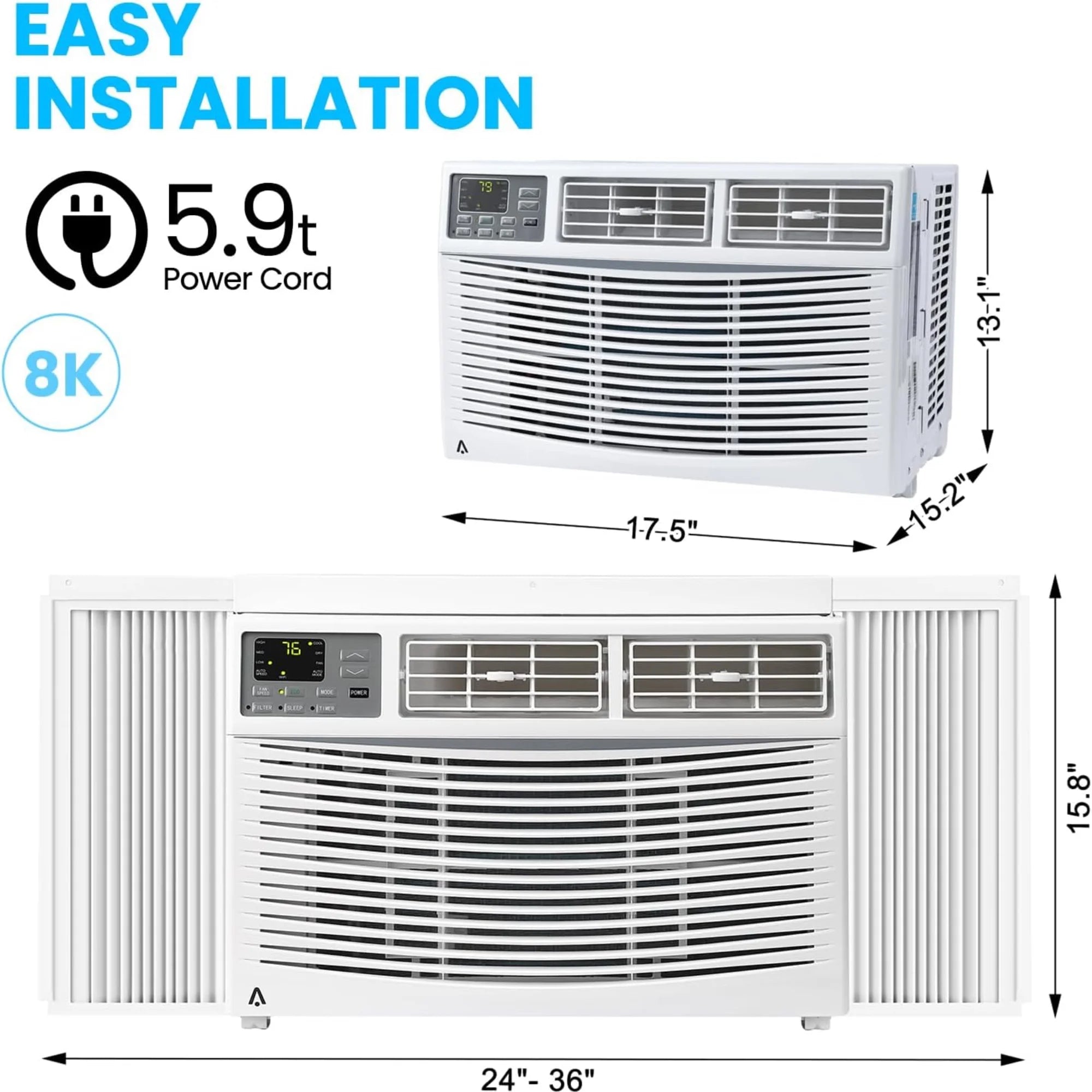 Garvee 5000 BTU Window Air Conditioner, Fast Cooling for Rooms up to 150 Sq. Ft, Window Ac Unit with 7 Level Temperature Setting, White