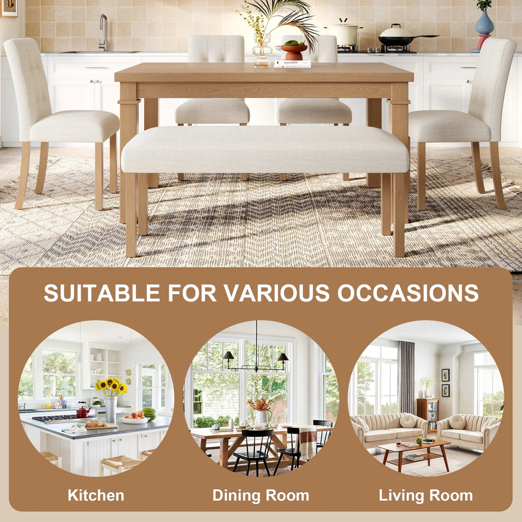 Euroco 6 - Piece Wood Dining Table Set for 6, Modern Rectangular Kitchen Table with 4 Upholstered Chairs & Bench for Kitchen Dining Room, Walnut