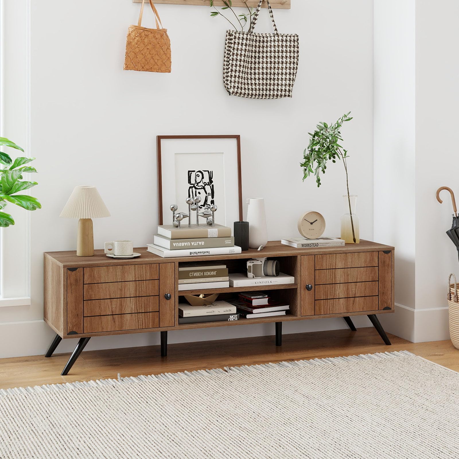 Tangkula 2-Door TV Stand for TVs up to 65 Inch with Open Shelves