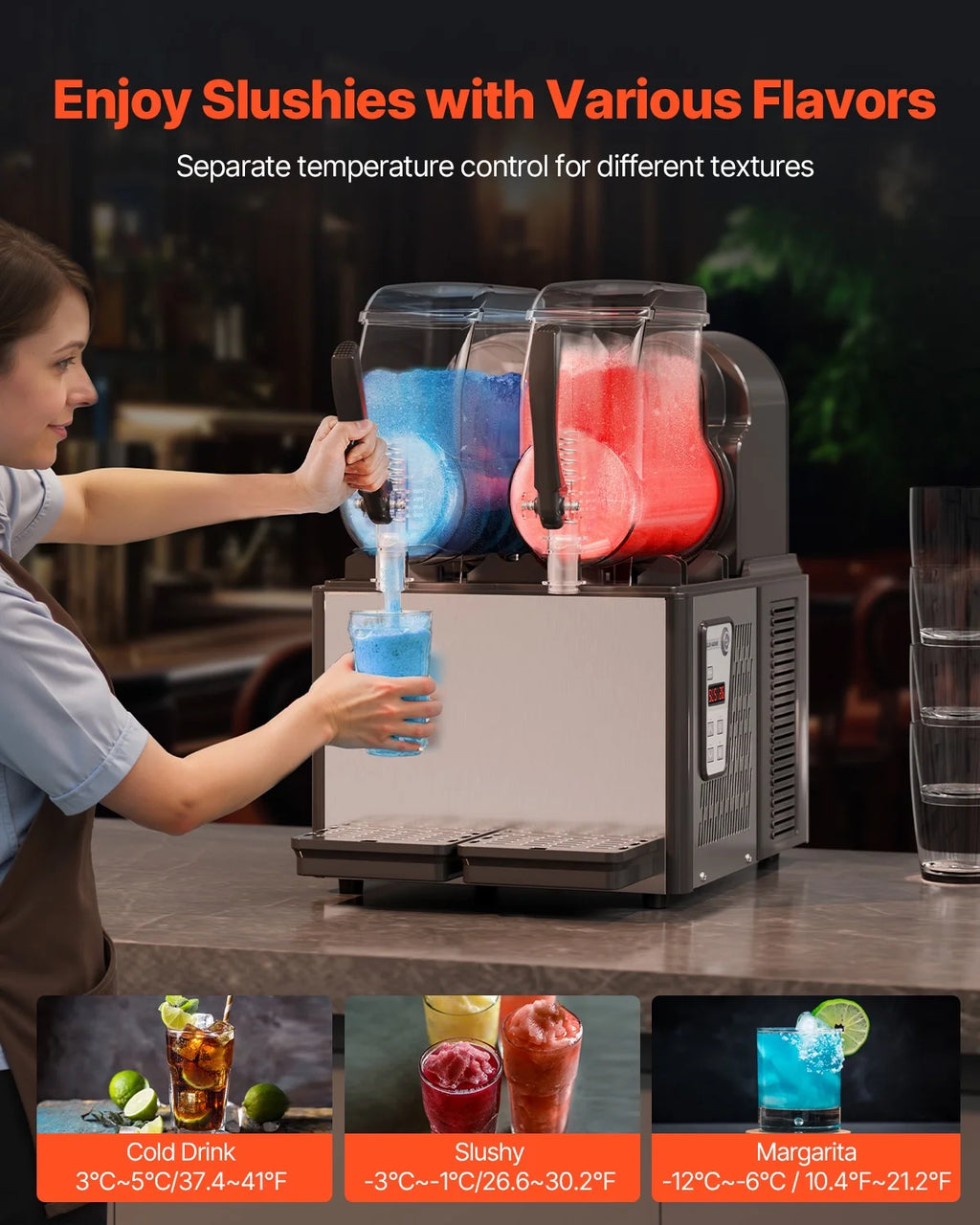 KFFKFF Commercial Slushy Machine, 4 L*2 Tank Slushie Machine, Frozen Drink Machine with Temperature Preservation, Slushy Maker Machine